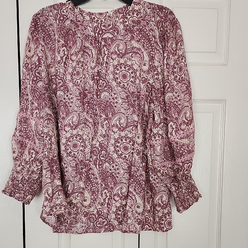 Cato Pink and White Paisley Long Sleeve Blouse